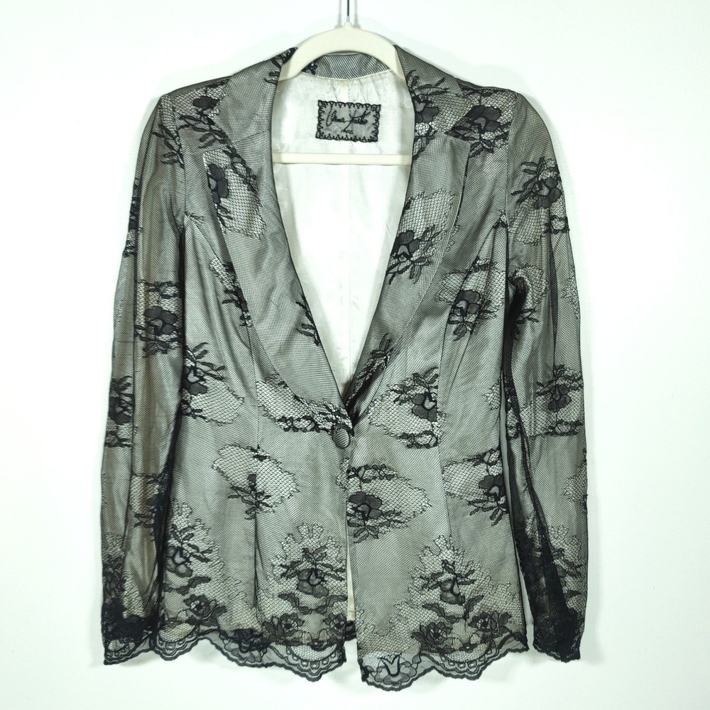 Paris Black Floral Lace Mesh Blazer Sheer Gothic Romantic Jacket XS S